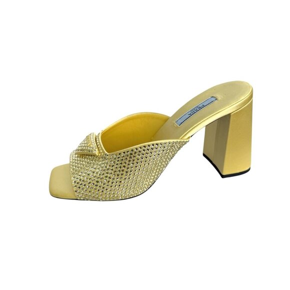Prada Satin Crystal 1XX642 Ananas Yellow Slide Heel Mules Sandals, 36 & 38 - Picture 3 of 14